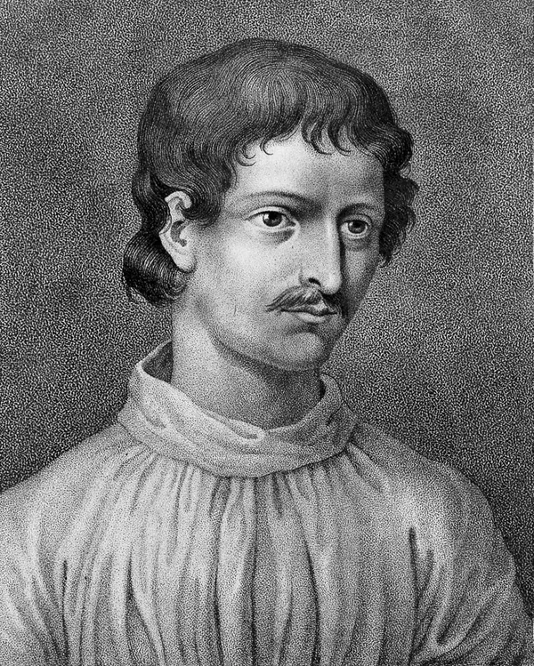 Historical engraved portrait of Giordano Bruno