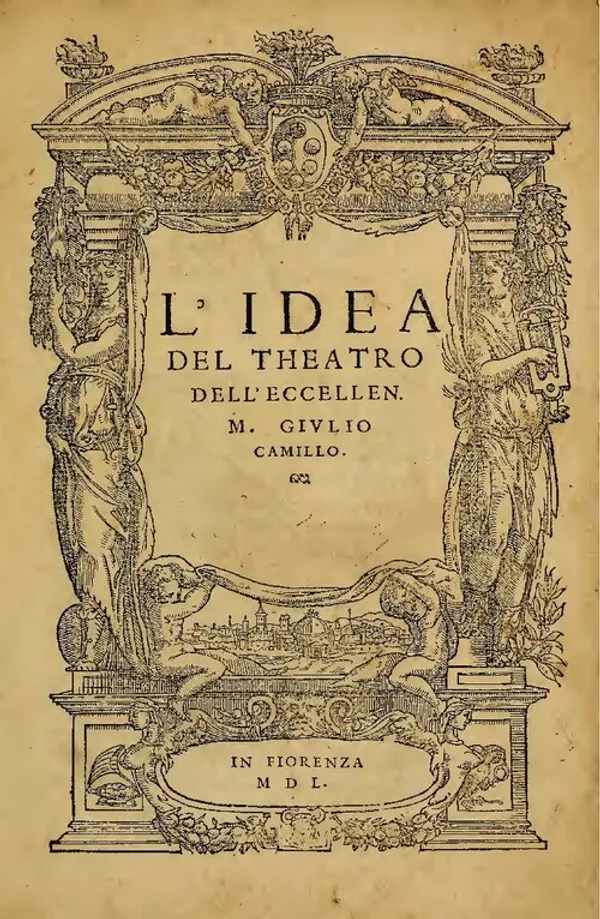 The ornate title page of Camillo’s L’idea del theatro, 1550